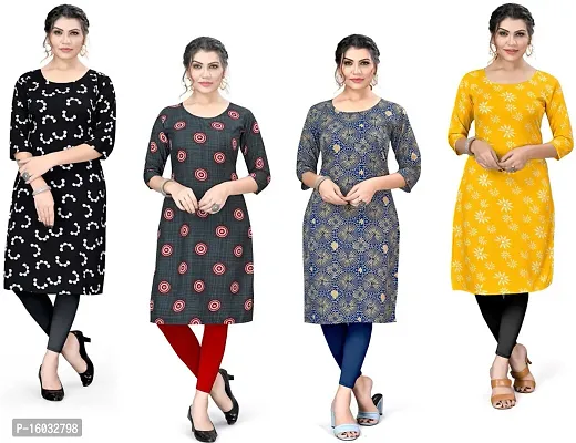 Stylish A-Line Multicoloured Printed Crepe Kurta Pack Of 4-thumb0