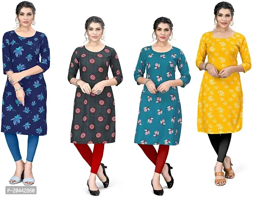 Stylish A-Line Printed Crepe Kurta Pack Of 4