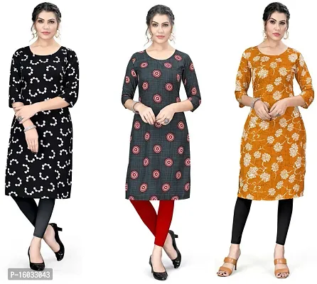 Stylish A-Line Multicoloured Printed Crepe Kurta Pack Of 3-thumb0