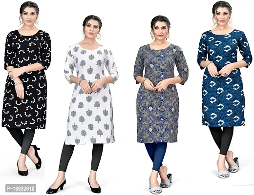 Stylish A-Line Multicoloured Printed Crepe Kurta Pack Of 4-thumb0