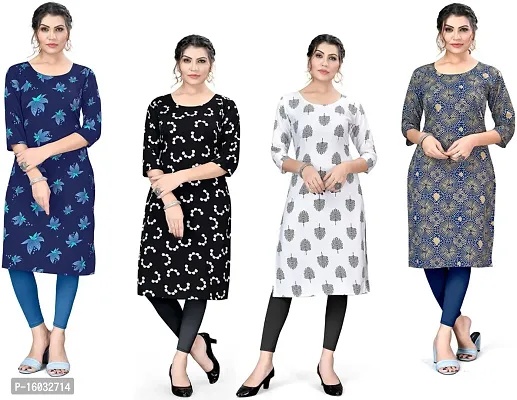 Stylish A-Line Multicoloured Printed Crepe Kurta Pack Of 4-thumb0