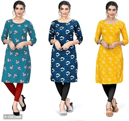 Stylish A-Line Multicoloured Printed Crepe Kurta Pack Of 3-thumb0