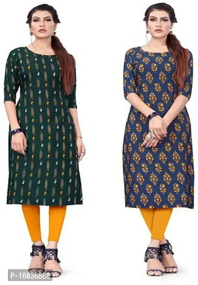 Stylish Printed Crepe Kurta For Women Pack Of 2-thumb0