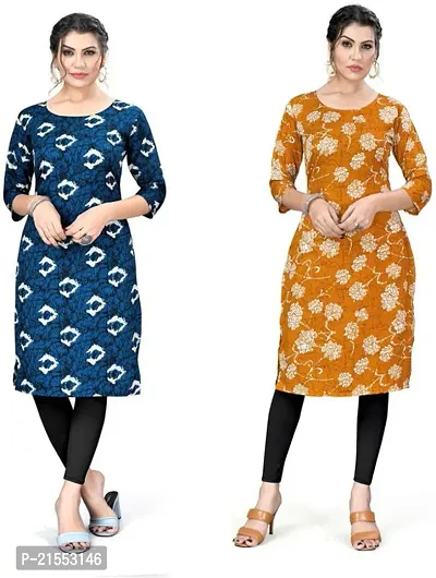 Stylish A-Line Multicoloured Printed Crepe Kurta Combo Of 2