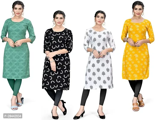 Stylish A-Line Printed Crepe Kurta Pack Of 4