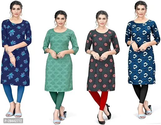 Stylish A-Line Printed Crepe Kurta Pack Of 4