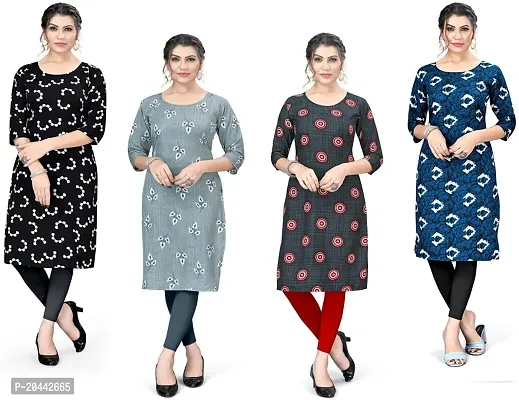 Stylish A-Line Printed Crepe Kurta Pack Of 4