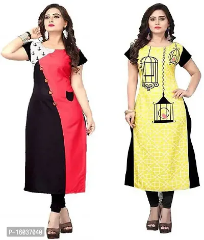 Stylish Printed Crepe Kurta For Women Pack Of 2