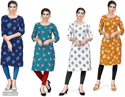 Stylish A-Line Multicoloured Printed Crepe Kurta Pack Of 4-thumb0