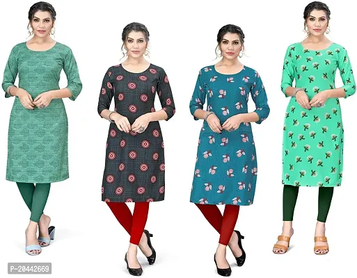 Stylish A-Line Printed Crepe Kurta Pack Of 4