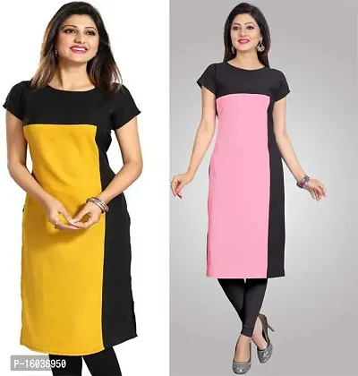 Stylish Colourblocked Crepe Kurta For Women Pack Of 2-thumb0