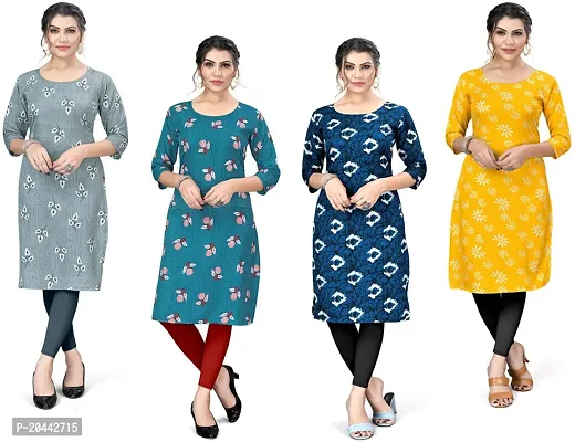 Stylish A-Line Printed Crepe Kurta Pack Of 4