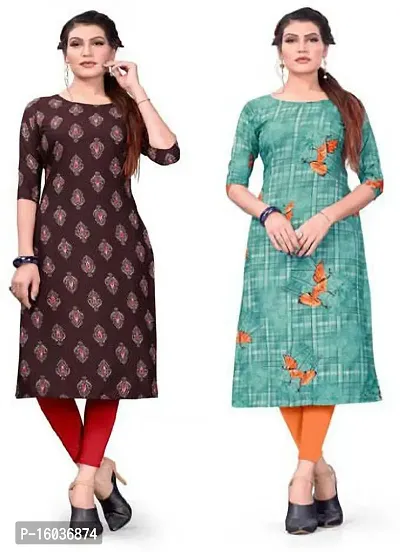 Stylish Printed Crepe Kurta For Women Pack Of 2