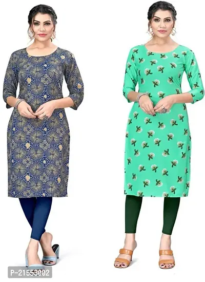 Stylish A-Line Multicoloured Printed Crepe Kurta Combo Of 2-thumb0