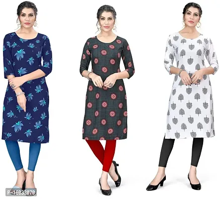 Stylish A-Line Multicoloured Printed Crepe Kurta Pack Of 3-thumb0