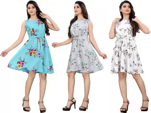 Stylish Fancy Crepe Dresses For Women Pack Of 3