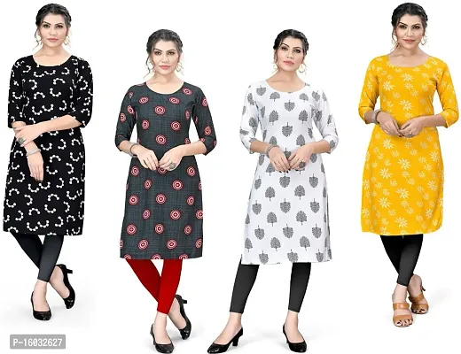 Stylish A-Line Multicoloured Printed Crepe Kurta Pack Of 4-thumb0