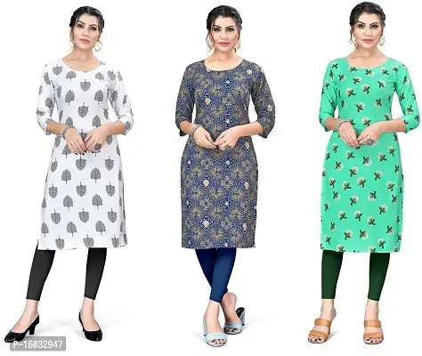 Stylish A-Line Multicoloured Printed Crepe Kurta Pack Of 3-thumb0