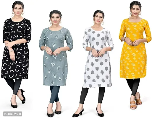 Stylish A-Line Multicoloured Printed Crepe Kurta Pack Of 4