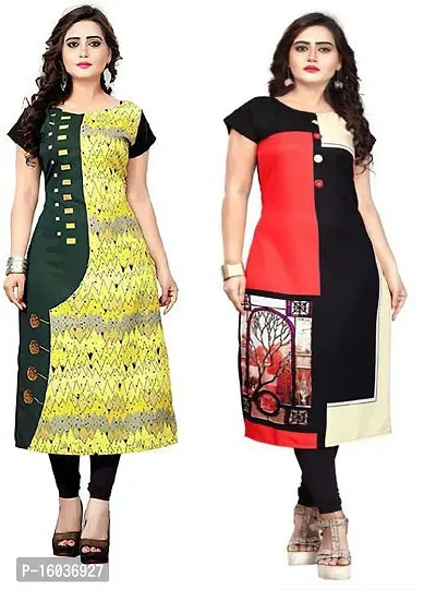 Stylish Printed Crepe Kurta For Women Pack Of 2