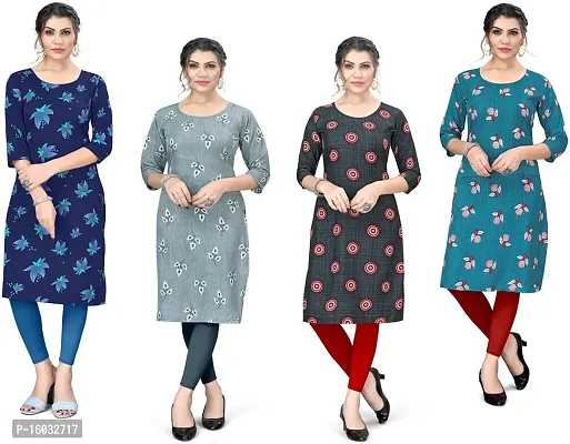 Stylish A-Line Multicoloured Printed Crepe Kurta Pack Of 4-thumb0