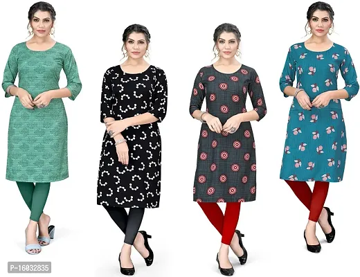 Stylish A-Line Multicoloured Printed Crepe Kurta Pack Of 4