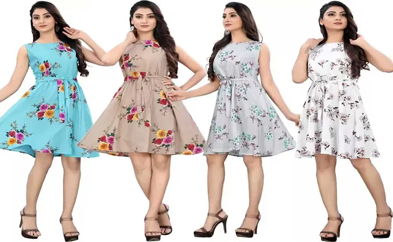 Stylish Fancy Crepe Dresses For Women Pack Of 4