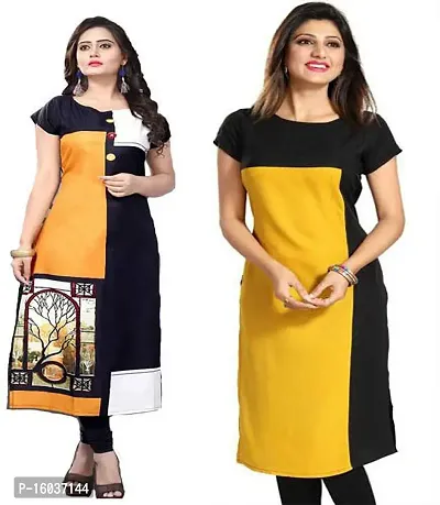 Stylish Printed Crepe Kurta For Women Pack Of 2