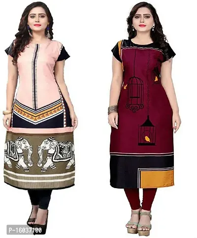 Stylish Printed Crepe Kurta For Women Pack Of 2