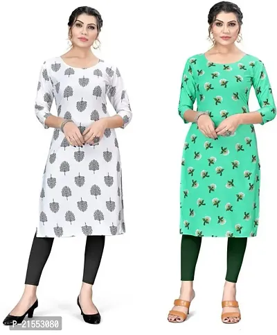 Stylish A-Line Multicoloured Printed Crepe Kurta Combo Of 2-thumb0