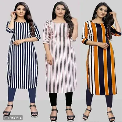 Stylish Straight Multicoloured Striped Crepe Kurta Pack Of 3