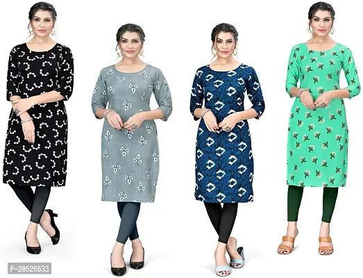 Stylish Fancy Designer Crepe Printed Kurta For Women Combo Of 4