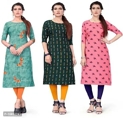 Stylish A-Line Multicoloured Printed Crepe Kurta Pack Of 3