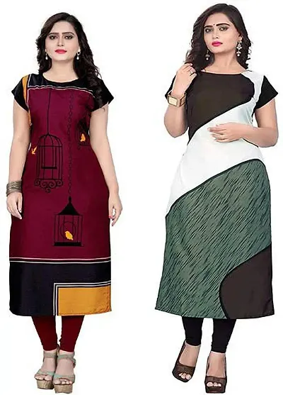 Stylish Printed Crepe Straight Kurta For Women Pack Of 2 Vol 6