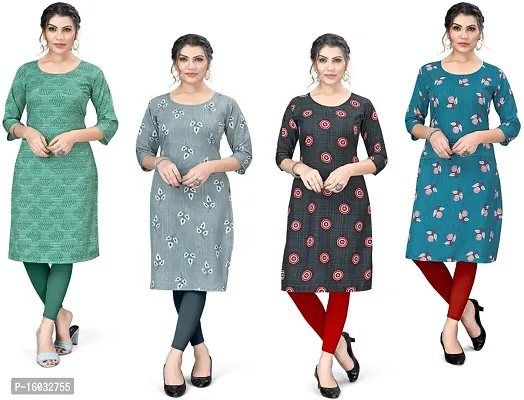 Stylish A-Line Multicoloured Printed Crepe Kurta Pack Of 4-thumb0