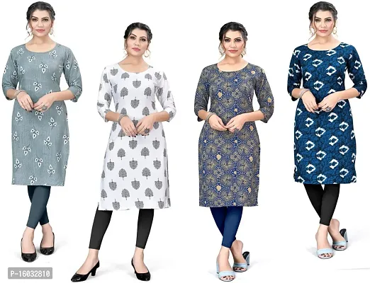 Stylish A-Line Multicoloured Printed Crepe Kurta Pack Of 4-thumb0