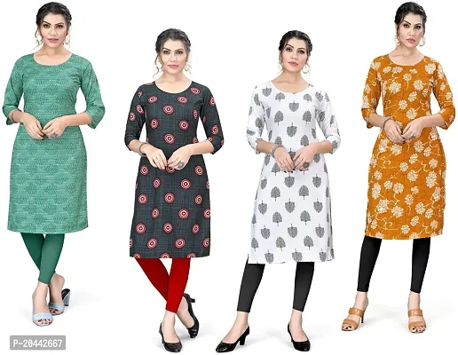 Stylish A-Line Printed Crepe Kurta Pack Of 4-thumb0