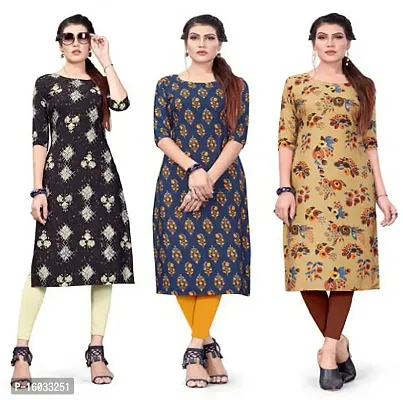 Stylish A-Line Multicoloured Printed Crepe Kurta Pack Of 3-thumb0