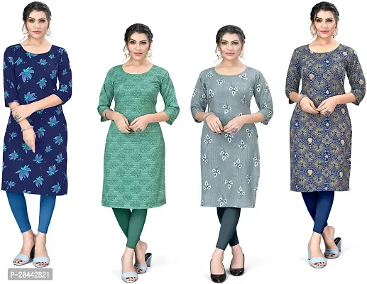 Stylish A-Line Printed Crepe Kurta Pack Of 4