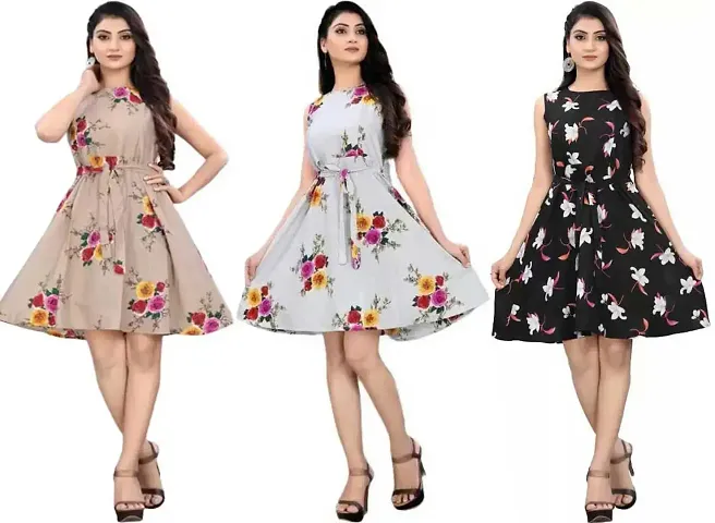 Fancy Crepe Anarkali Printed Kurta - Pack Of 3