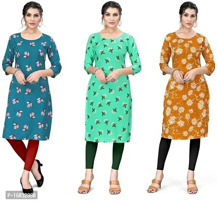 Stylish A-Line Multicoloured Printed Crepe Kurta Pack Of 3-thumb0