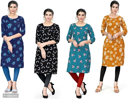 Stylish A-Line Multicoloured Printed Crepe Kurta Pack Of 4-thumb0