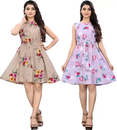 Stylish Fancy Crepe Dresses For Women Pack Of 2