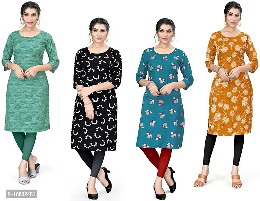 Stylish A-Line Multicoloured Printed Crepe Kurta Pack Of 4-thumb0