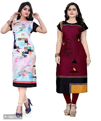 Stylish Printed Crepe Kurta For Women Pack Of 2-thumb0