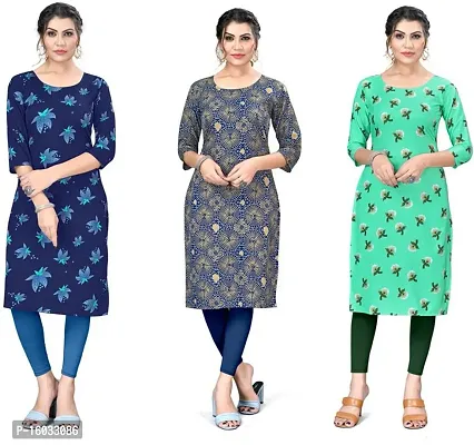 Stylish A-Line Multicoloured Printed Crepe Kurta Pack Of 3-thumb0