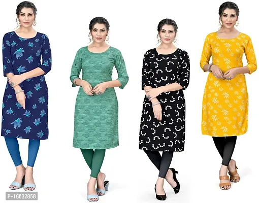 Stylish A-Line Multicoloured Printed Crepe Kurta Pack Of 4-thumb0