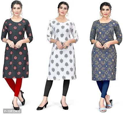 Stylish A-Line Multicoloured Printed Crepe Kurta Pack Of 3-thumb0