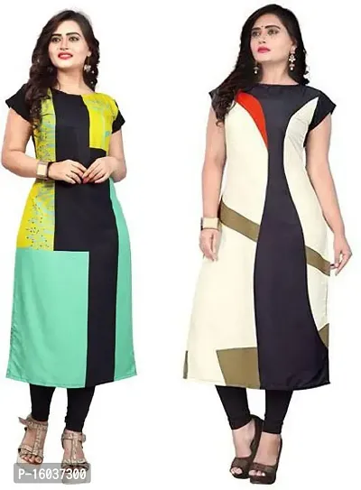 Stylish Printed Crepe Kurta For Women Pack Of 2-thumb0