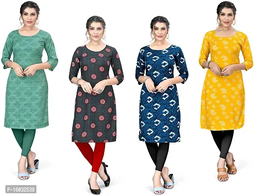 Stylish A-Line Multicoloured Printed Crepe Kurta Pack Of 4-thumb0